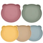 Детская силиконовая обеденная тарелка с присоской в форме медведя, детская посуда для кормления, кухонные Детские тренировочные тарелки, тарелки, миска без БФА