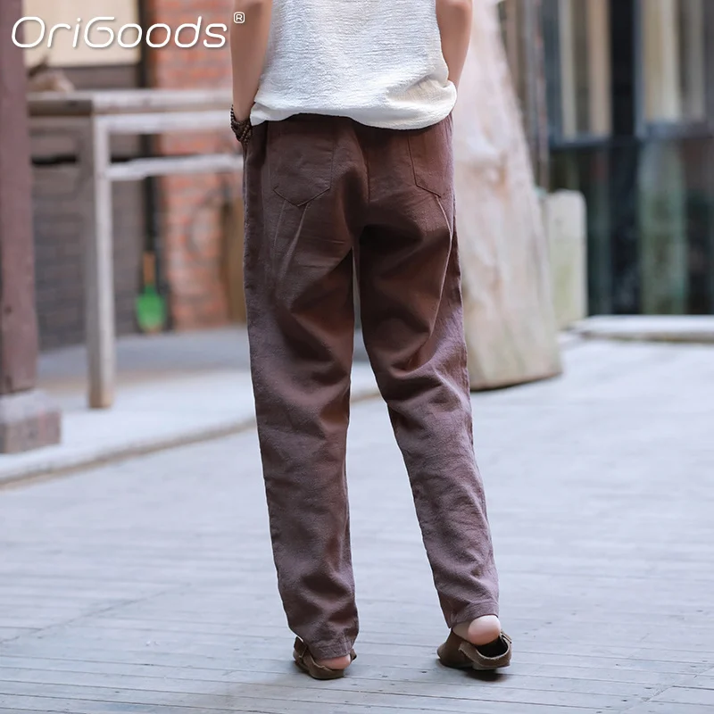 Оригинальные винтажные женские брюки весна-осень хлопковые льняные прямые