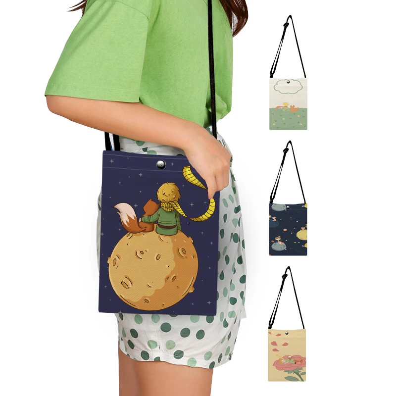 Cartoon Le Petit Prince Fox Rose Print Lady Shouder Bag Crossbody Tote Bag Females Handbag