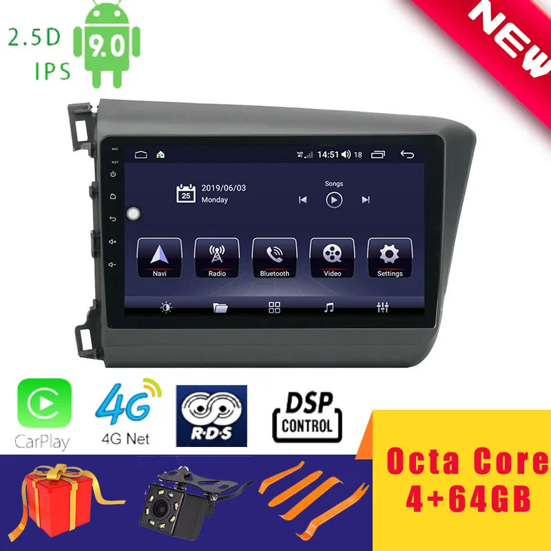 9 &quotAndroid 10 0 Автомобильный мультимедийный плеер стерео для Honda Civic 2012-2014 Navi Радио
