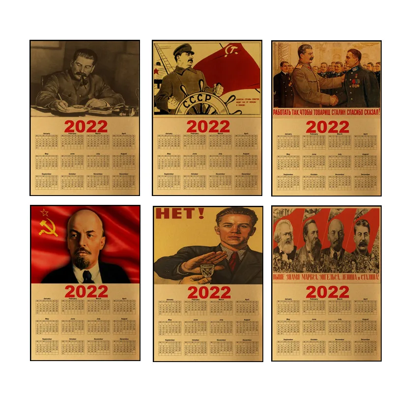 

2022 Calendar Sticker Vintage Kraft Paper Posters of The Soviet Union CCCP USSR President Stalin Marx Lenin Home Art Decorative