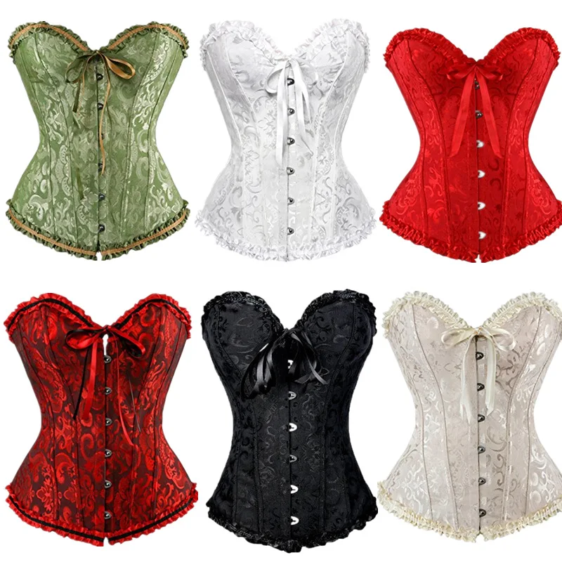 shaping multicolor jacquard fabric corset gathered body shaping chest supporting sexy corset V-shaped tie t-shaped pants