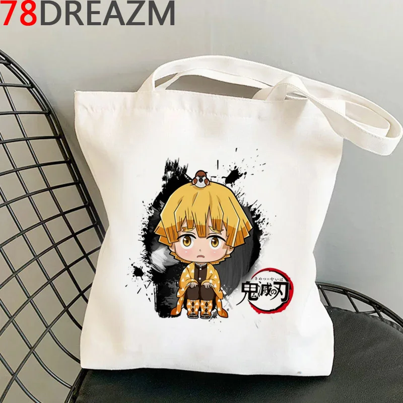 

Demon Slayer shopping bag handbag grocery recycle bag shopper canvas reusable bag bolsa compra cloth string woven sac tissu