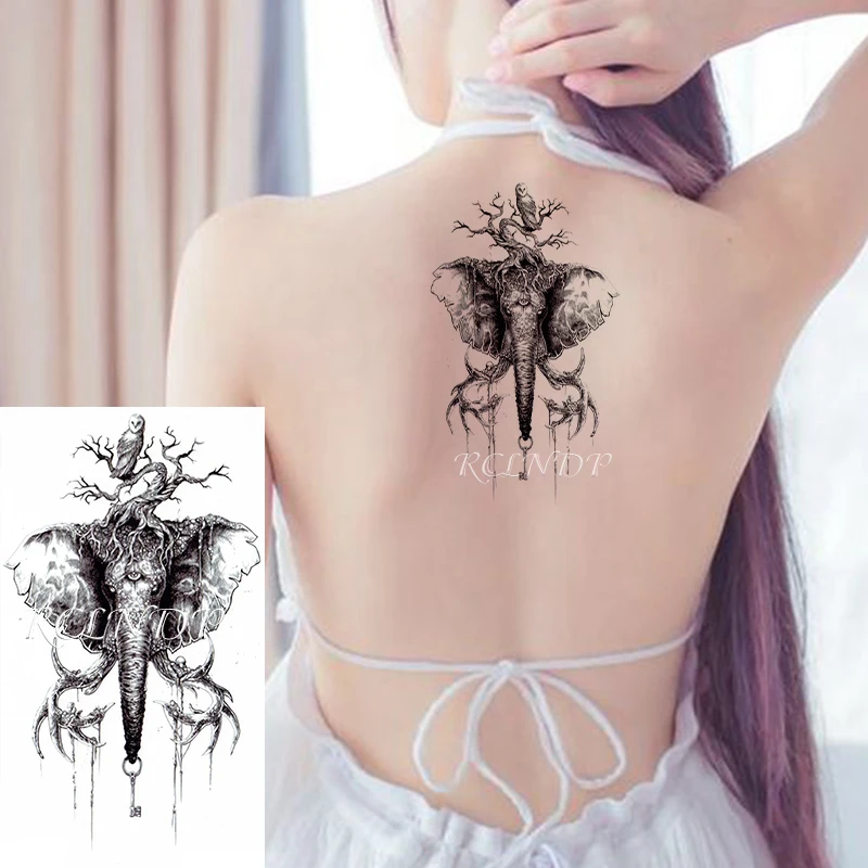 

Водостойкая временная татуировка наклейка Слон, сова, рога, дерево, ключ Ele, Мужские t, поддельные татуировки флеш-тату, искусство на руку для ...