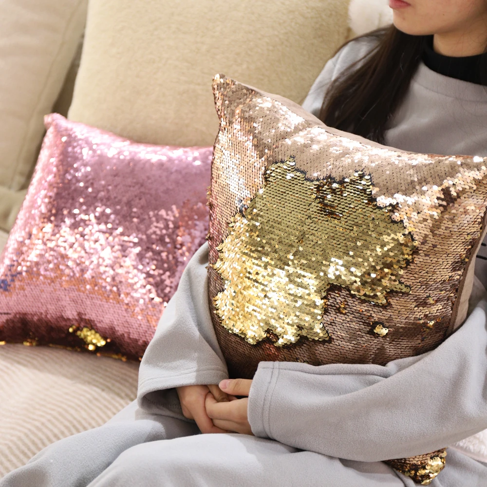 Magic Pillowcase Sequins Throw Pillow Mermaid 40*40cm Cushion Cover Decorative Reversible Sequin Pillowcover for Sofa | Дом и сад