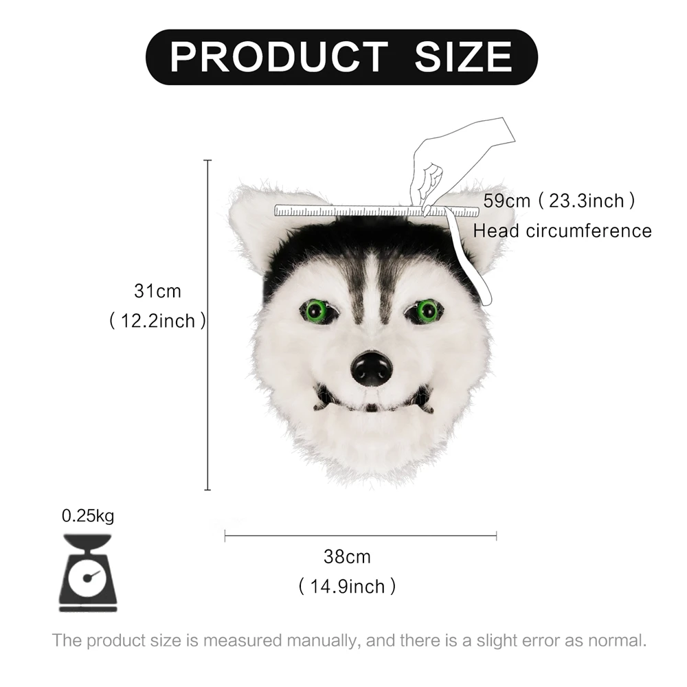 Waylike Halloween Siberian Husky Dog Latex Mask Novelty Costume Party Fancy Dress Hair Bearing Head | Тематическая одежда и