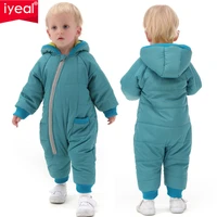 iyeal newborn baby rompers winter hooded solid thick coats boys costume girls warm coral fleece kid jumpsuit toddler outerwear