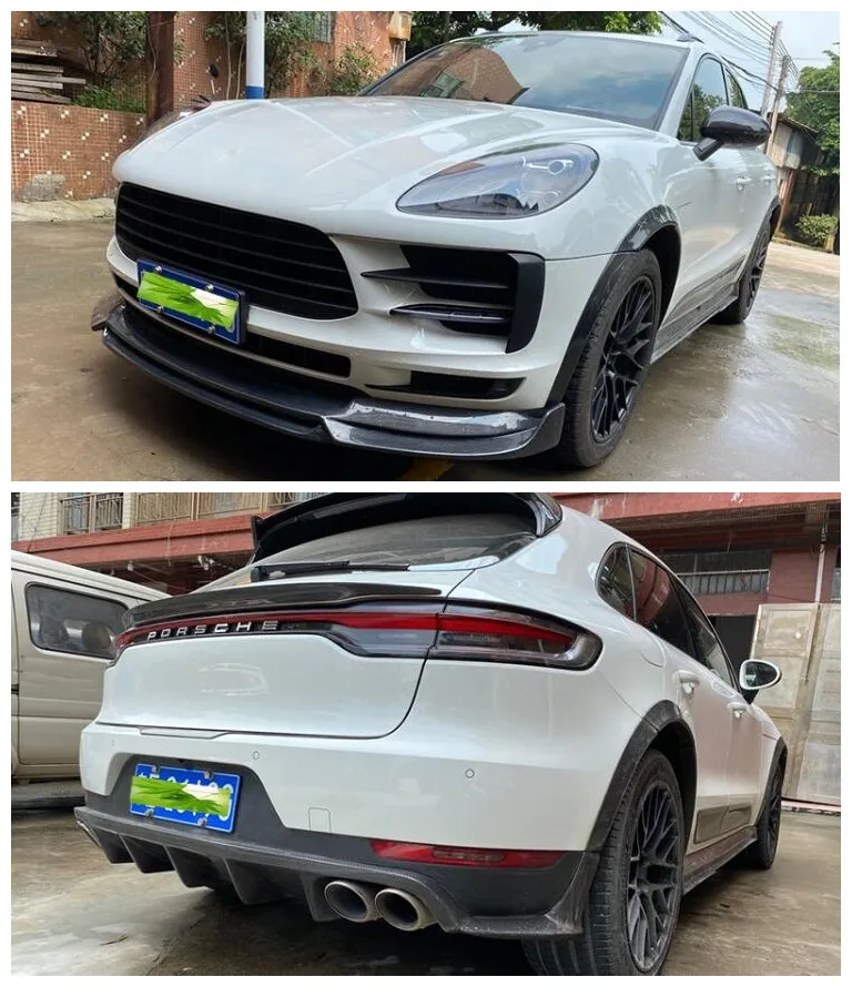 

Carbon Fiber Car Spoiler Bumper Front Lip +Rear Bumper Lip Diffuser Side skirts Protector Fits For Porsche Macan 2018 2019 2020