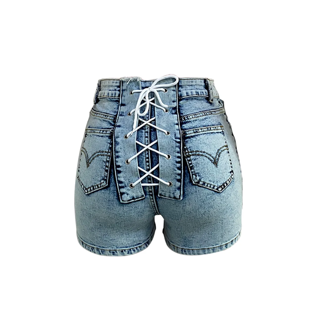 

2021 Summer Womens Mid Waisted Denim Shorts Fashion Corns Wear Rope Wash Water Elastic Jean Female Shorts