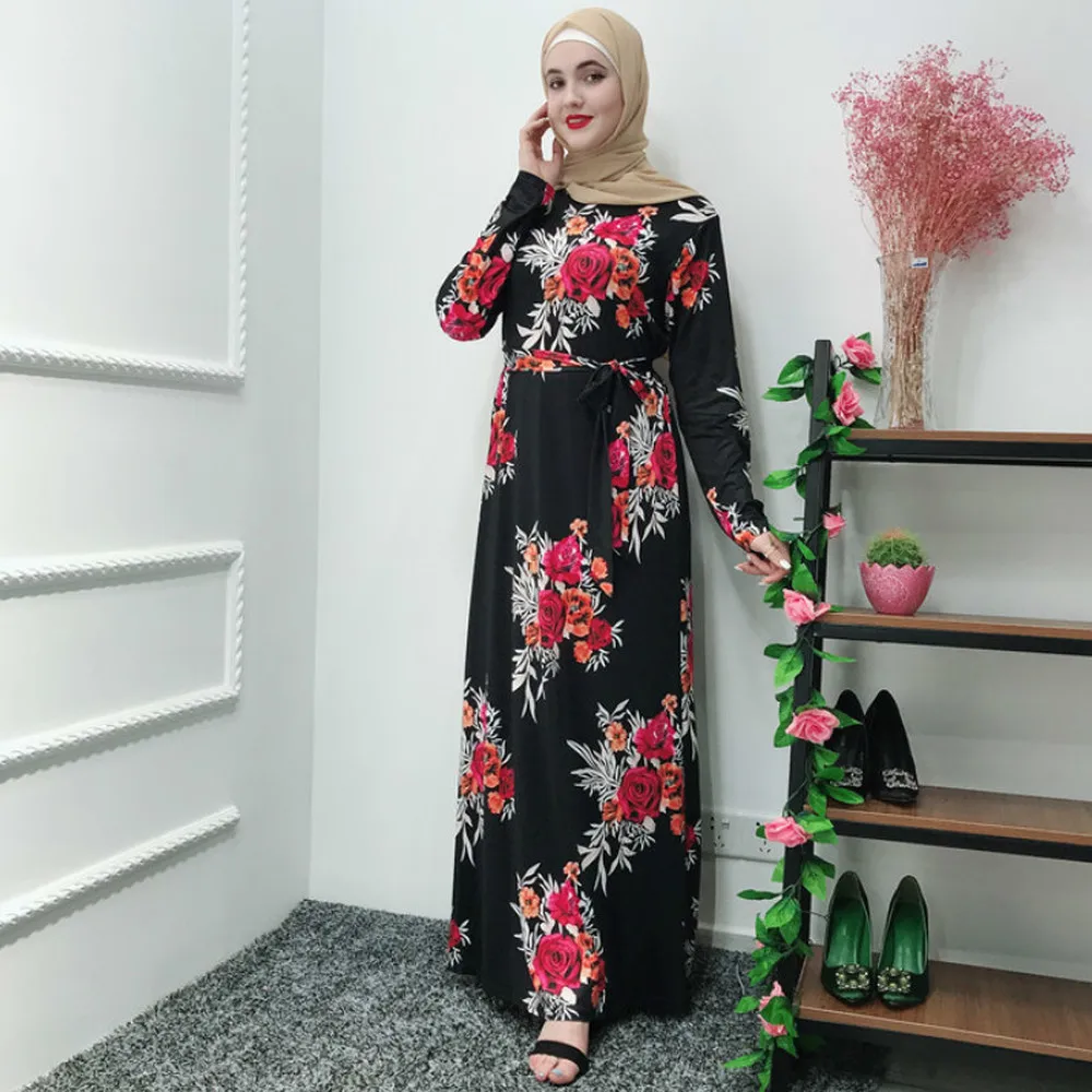 Новое модное черное платье на шнуровке с принтом популярное мусульманское