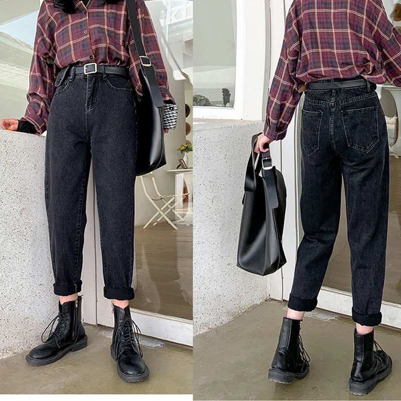 Женские джинсы с высокой талией в Корейском стиле Шаровары свободного покроя