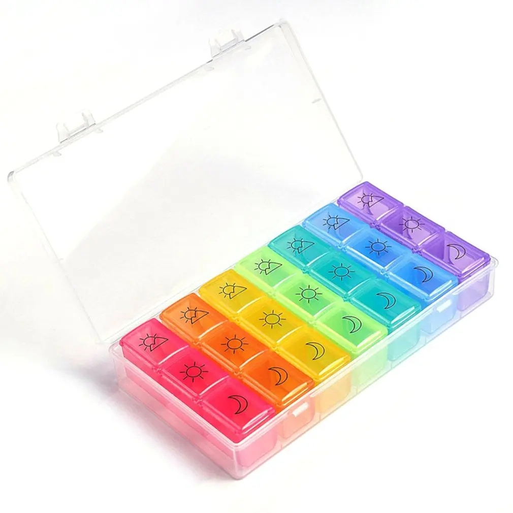 

7-day 21-grid Button Rotating Pill Box Portable Pill Box Organizer Storage Case Plastic Medice Bottle Daily Pill Box