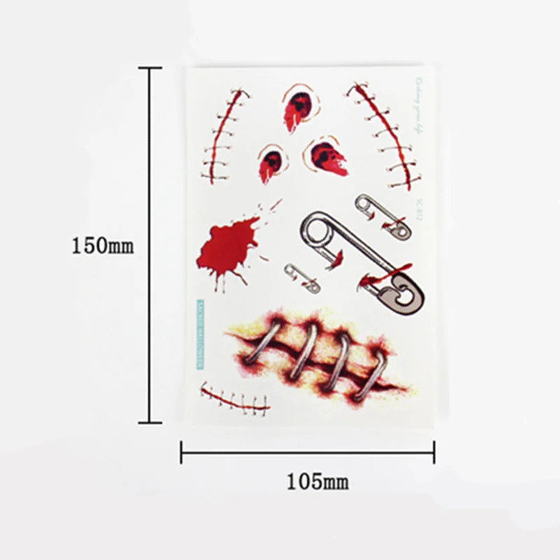 Stitched Wound Scary Tattoo Sticker Halloween Temporary Tattoos for Lady Women 3d Reality Vampire Blood Scar Design Deco | Красота и