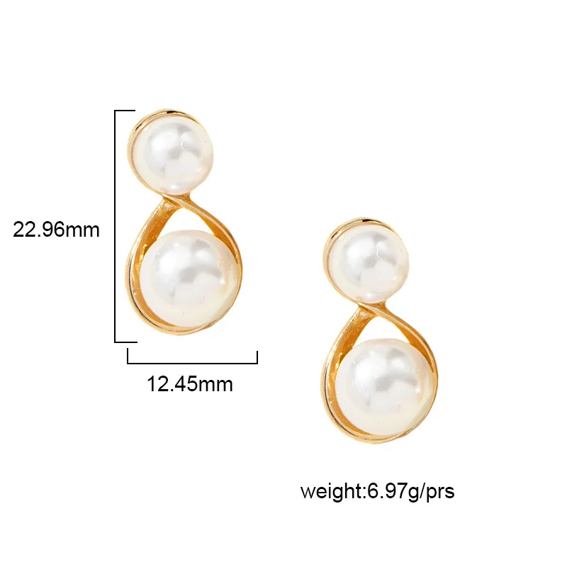 

New Elegant Gold Geometric Round Pearl 8 Shape Drop Earrings For Women Fashion Sweet Bride Engagement Wedding Jewelry For Gift