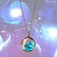 eight planets necklace pendent double sided glass ball universe galaxy solar system guardian stars necklace for women