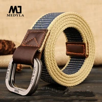 medyla belts for men double buckle striped adult casual men knitted belt man canvas lengthen strap