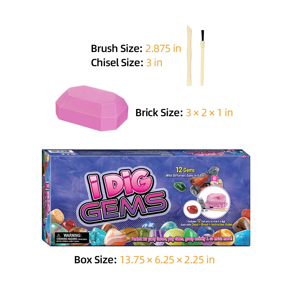 

12pcs Crystal Gemstone Mining Digging Kit Kids DIY Excavation Treasure Toy Set Archaeology Discovery Digging Kit Education Toys