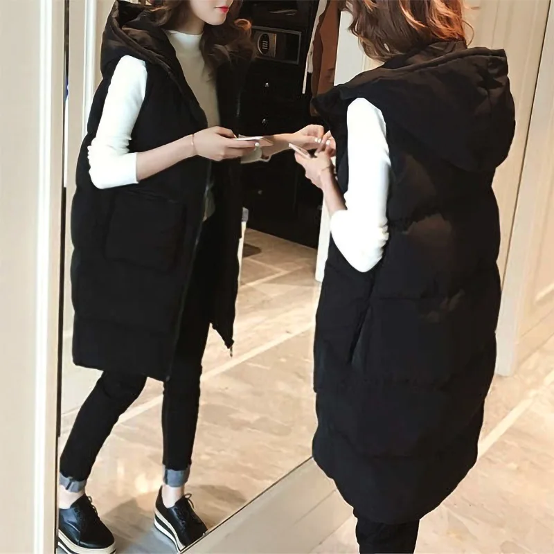 

Autumn And Winter Women Cotton-Padded Vest Thickened Loose Casual Large Size Sleeveless Vest Hooded Slim Warm Coat Chaleco Mujer