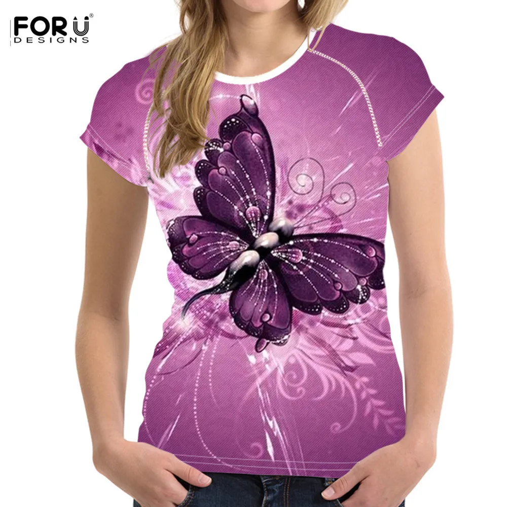 FORUDESIGNS/красивые женские синие футболки с объемным принтом летняя футболка