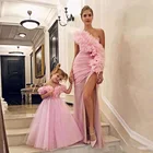 Sweety с одним открытым плечом розовое платье на выпускной для мамочек и дочери вечернее платье Простой Тюль Разделение без рукавов халат de Вечер de mariage