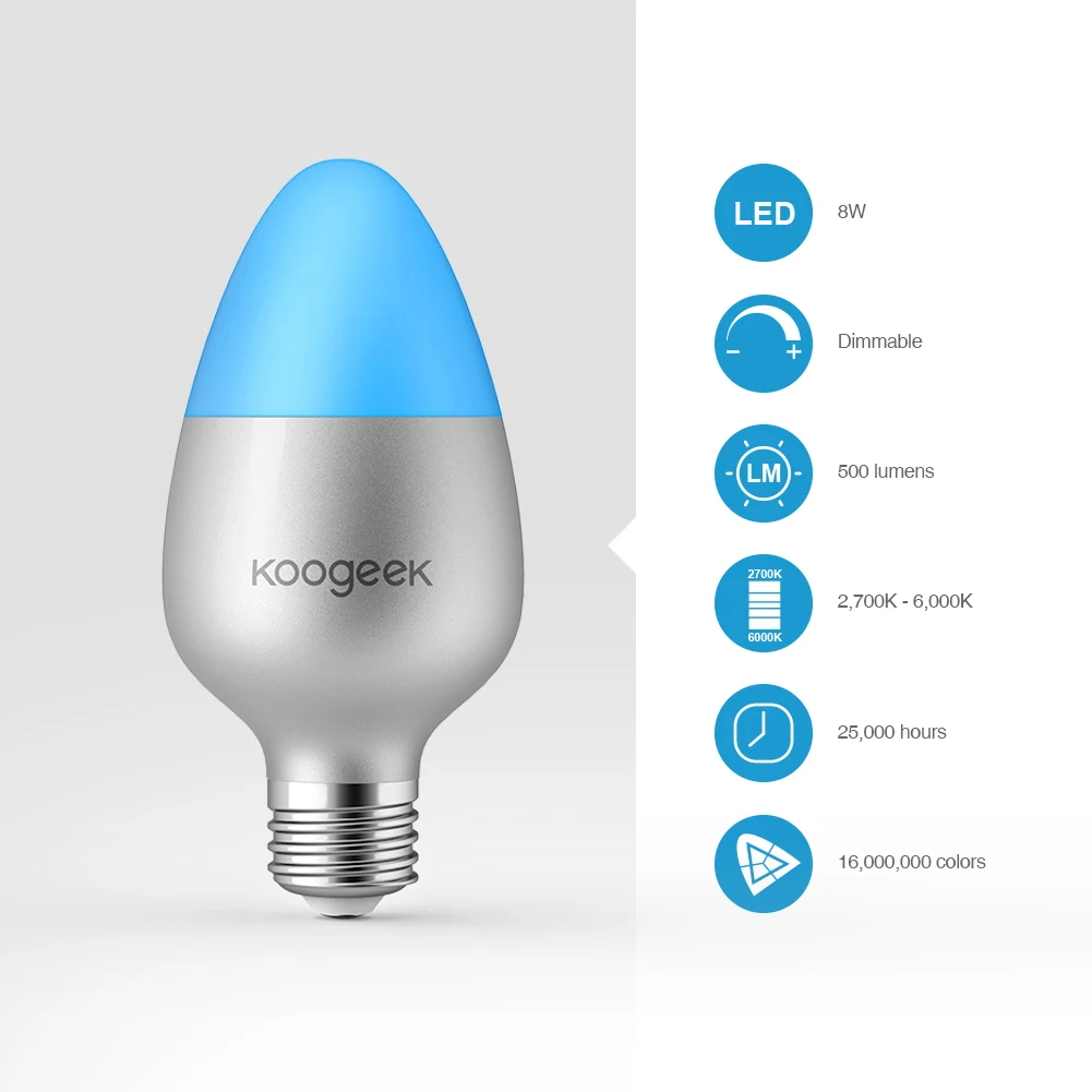 Смарт розетка Koogeek Wi Fi светильник лампочка E27 8 Вт Цвет светодиодные лампы с