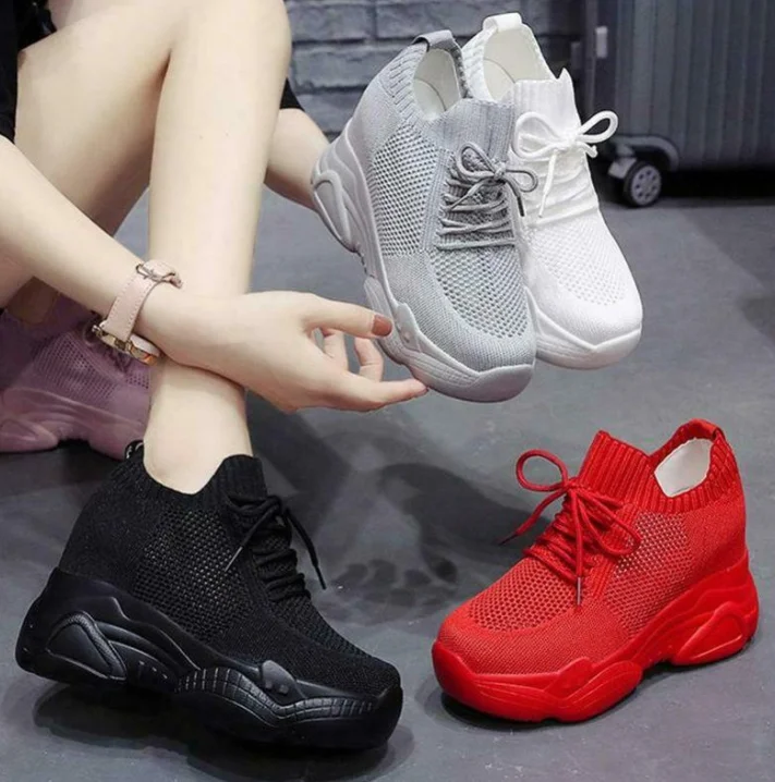 

Athletic Trainers Women Breathable Sneakers Platform Wedge High lace up new SIZE