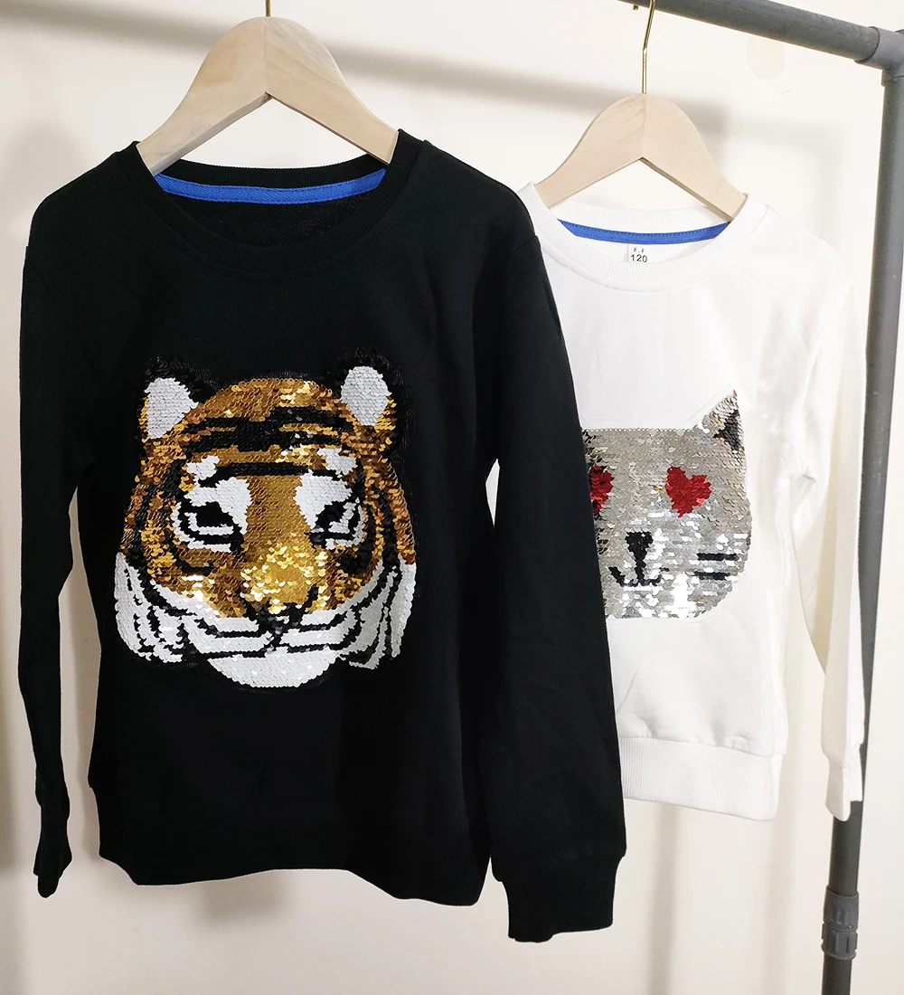 

Sequin Tiger Panda Cat Sweatshirts Hoodies Kids Baby Boys Girls Hoodie Cartoon Cute Cotton Tracksuit Family Mother kids Clothing