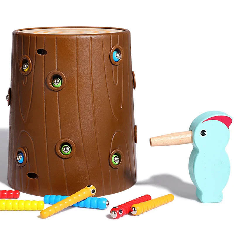 

Educational Toy Woodpecker Catching Worm Game Color Cognitive Magnetic 3D Puzzle Baby Grasping Ability Wooden Toys For Kids Gift