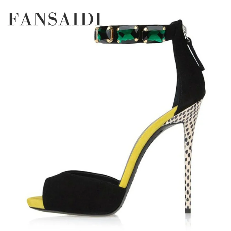 

FANSAIDI Summer Fashion Women's Shoes Peep Toe Elegant Narrow Band Stilettos Heels Wedding Shoes New Sandales 42 43 44 45 46