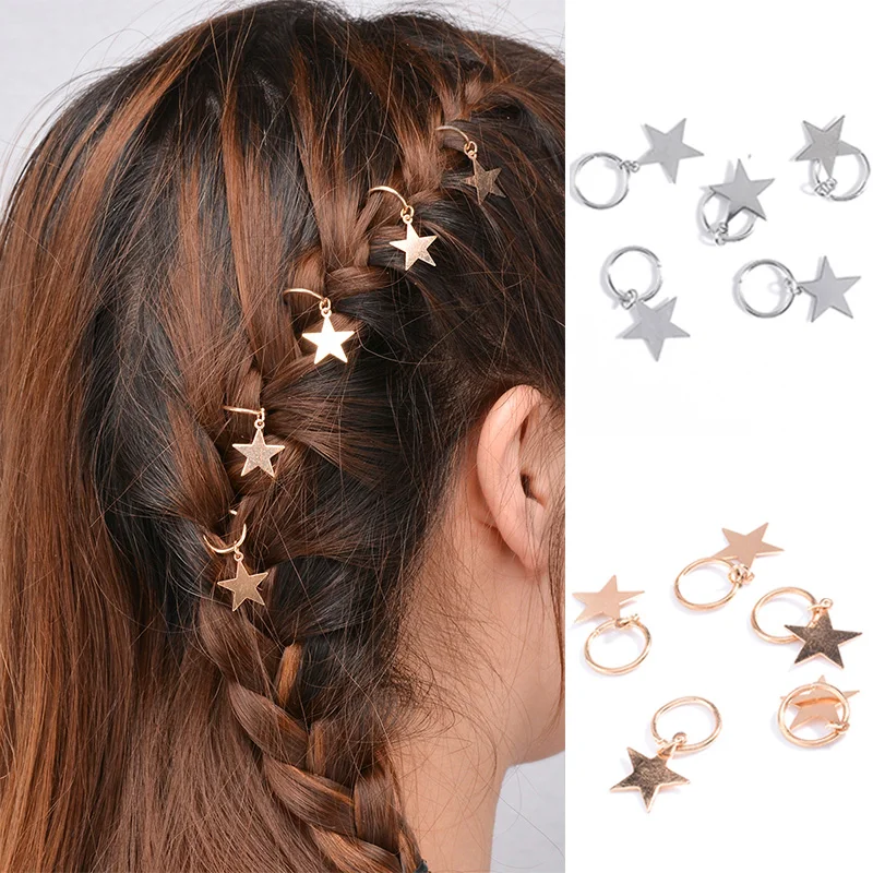 

5PCS Cute Twist Braid Hair Ornament Star Leaf Shell Circle Hoop Personality Braid DIY Hair Styling Accessories for Women Girls