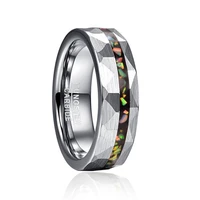 bohemia hammered fine sand inlaid opal tungsten steel rings silver color wedding bands