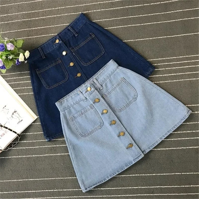 

Denim Skirt Spring Summer Women Short A-line Buttom Skirts High Waist Slim Pocket Clothes For Female Causal Summer Women Skirt