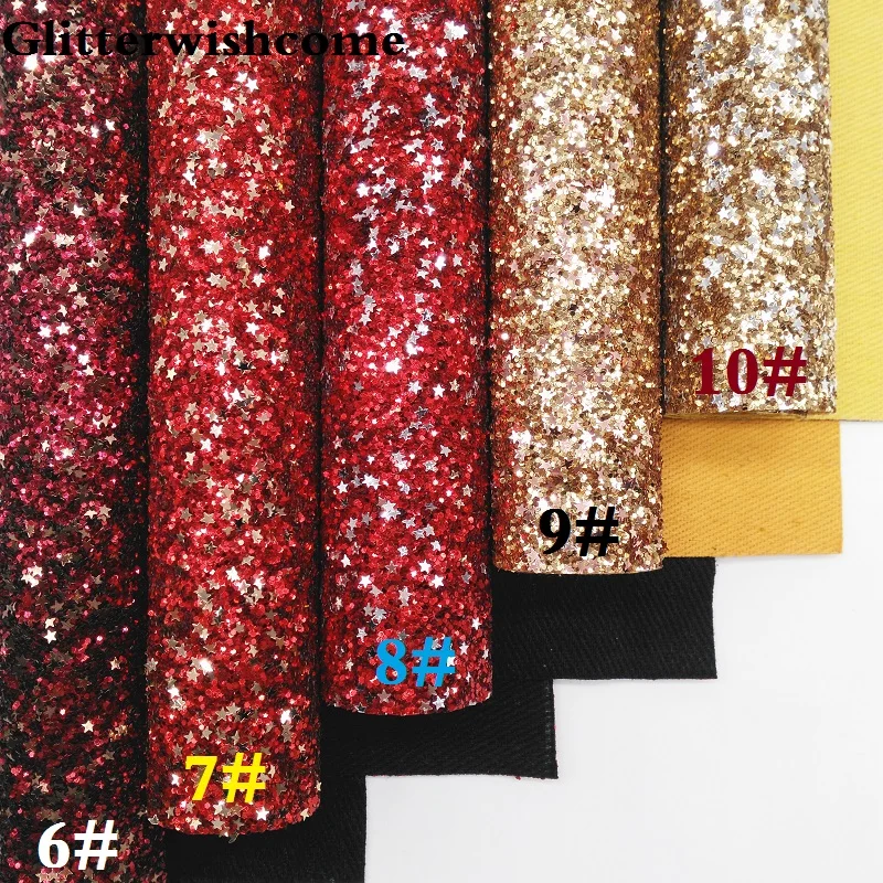 Glitterwishcome 30X134 см мини рулон синтетическая кожа, массивная блестящая кожа со звездами, блестящая ткань винил для бантов, GM035