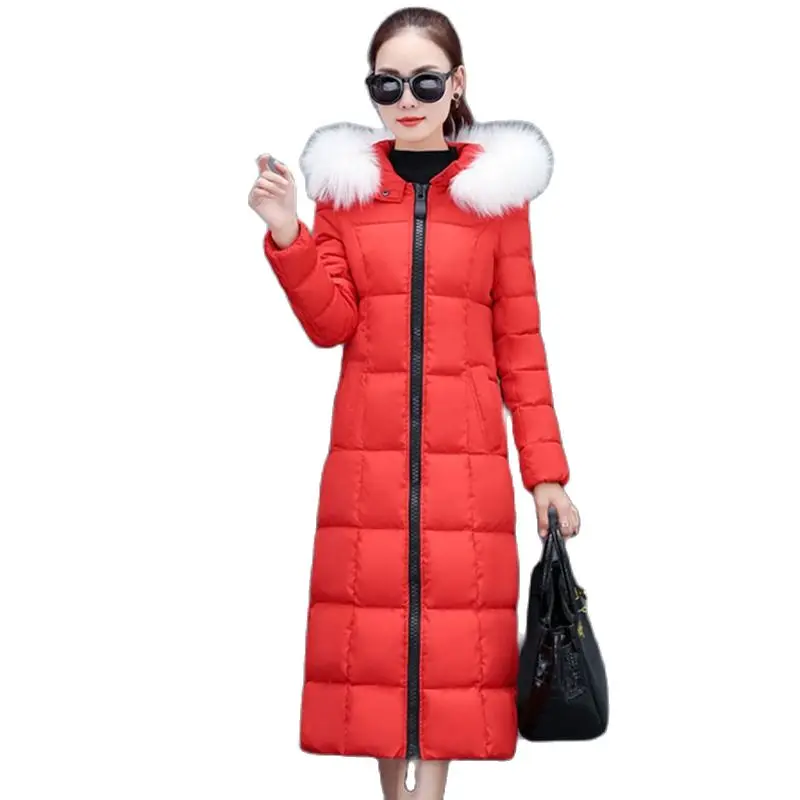 

2021Women Long Down Cotton jacket Winter Hooded Warm Thick Cotton Padded Coat Female Slim Solid Parkas Women's Jackets Coats C