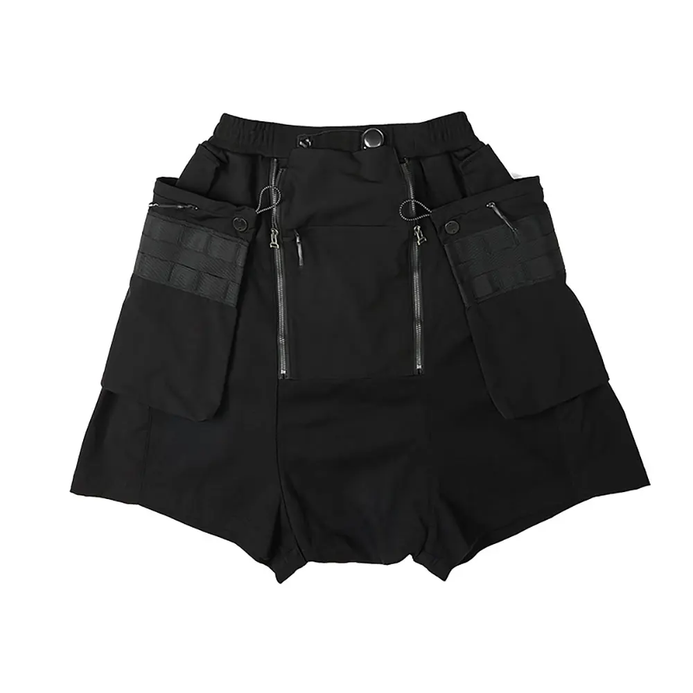 

PUPIL TRAVEL PT-2010 Techwear Men's Kilt Like Black Cargo Shorts Molle Panel Design Hip Hop Style Punk Fashion