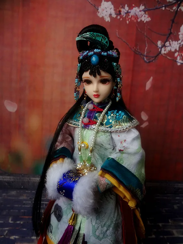 32cm Collectible Chinese Dolls Vintage Qing Dynasty Girl Doll Traditional Oriental Toys Christmas Birthday Gifts