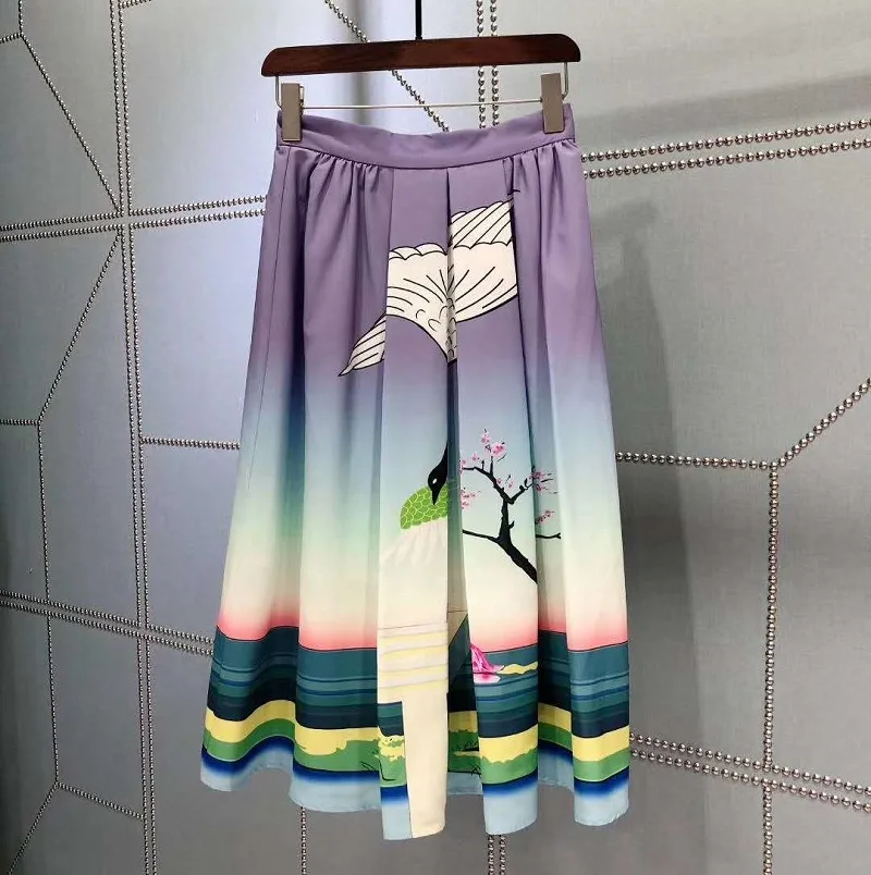2020 Summer Fashion Suits High Quality Women Cute Animal Flower Short Sleeve Tops &amp Tees+ Gradient Color Print Skirt |