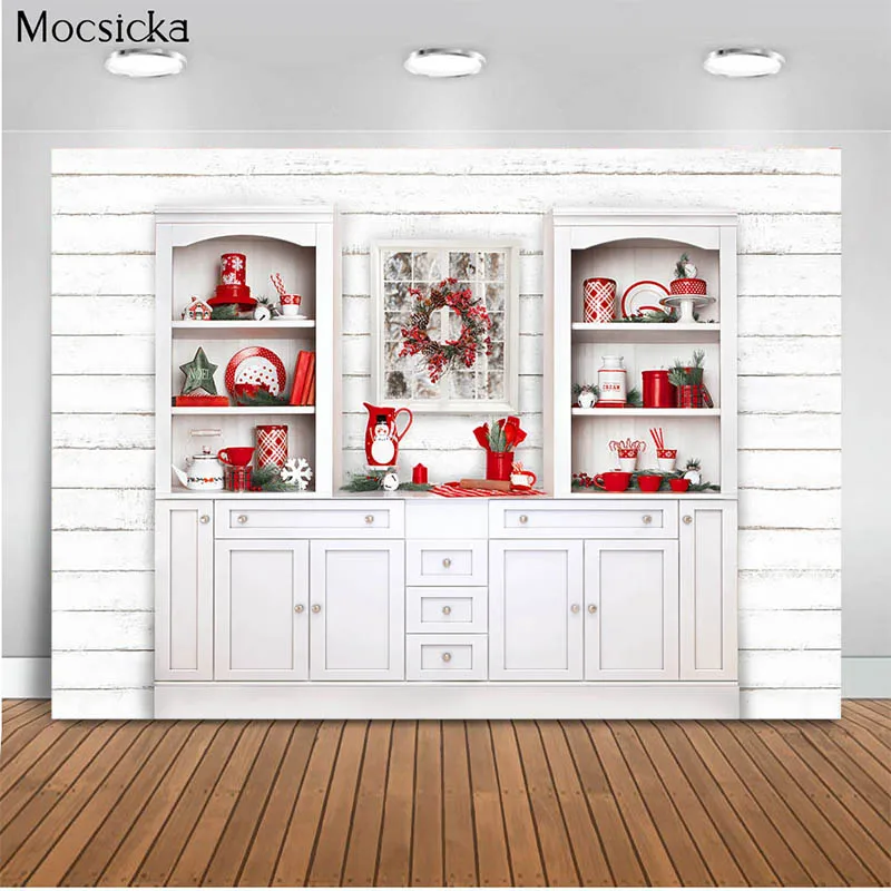 

Mocsicka Xmas Photography Background Christmas Tree Fireplace Backdrop Wreath Child Portrait Decoration Props Photo Studio