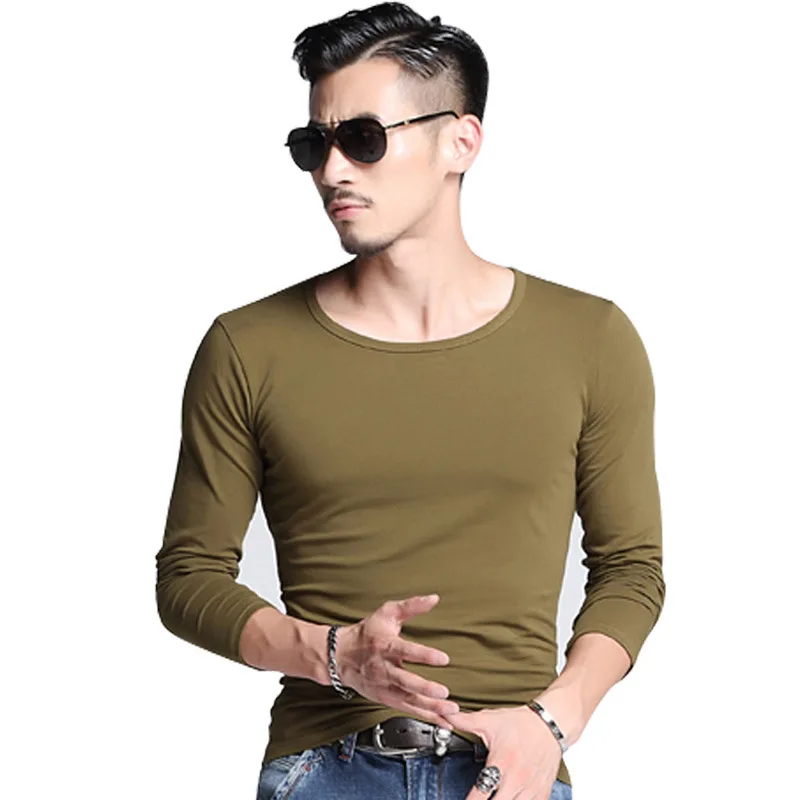

2020 Lycra Slim Fit Men'S T-Shirt 4XL Long Sleeved T Shirt Men Pure K21 Color Casual Muscle Mens Long Sleeve Tees For Male
