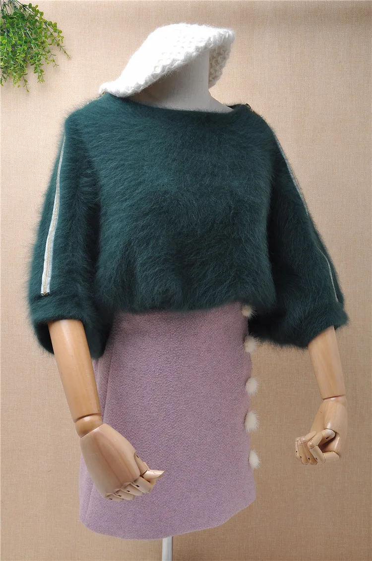 

ladies women fashion short style o-neck seven flare sleeves loose pullover mink cashmere autumn winter jumper sweater tops pull