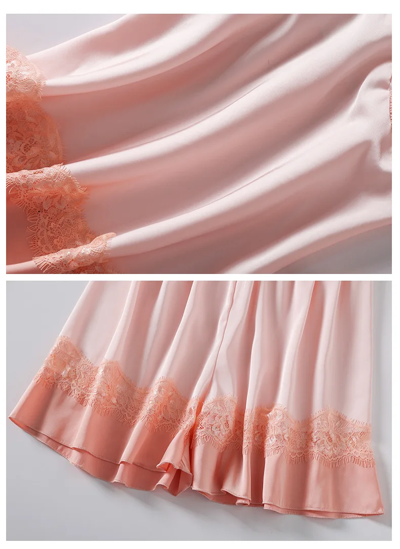 

Lace Perspective Nightgown V-Neck Nightwear Lingerie Summer Satin Spaghetti Strap Sleepdress Loose Sexy Kimono Dressing Gown