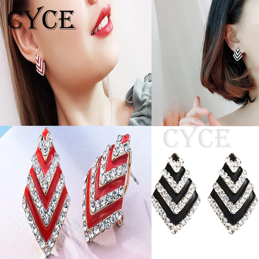 

CYCE 925 Silver Needle Fashion Rhinestone Rhombus Stripe Earrings For Women Jewelry New Elegant Studs Earrings Ear Accessories