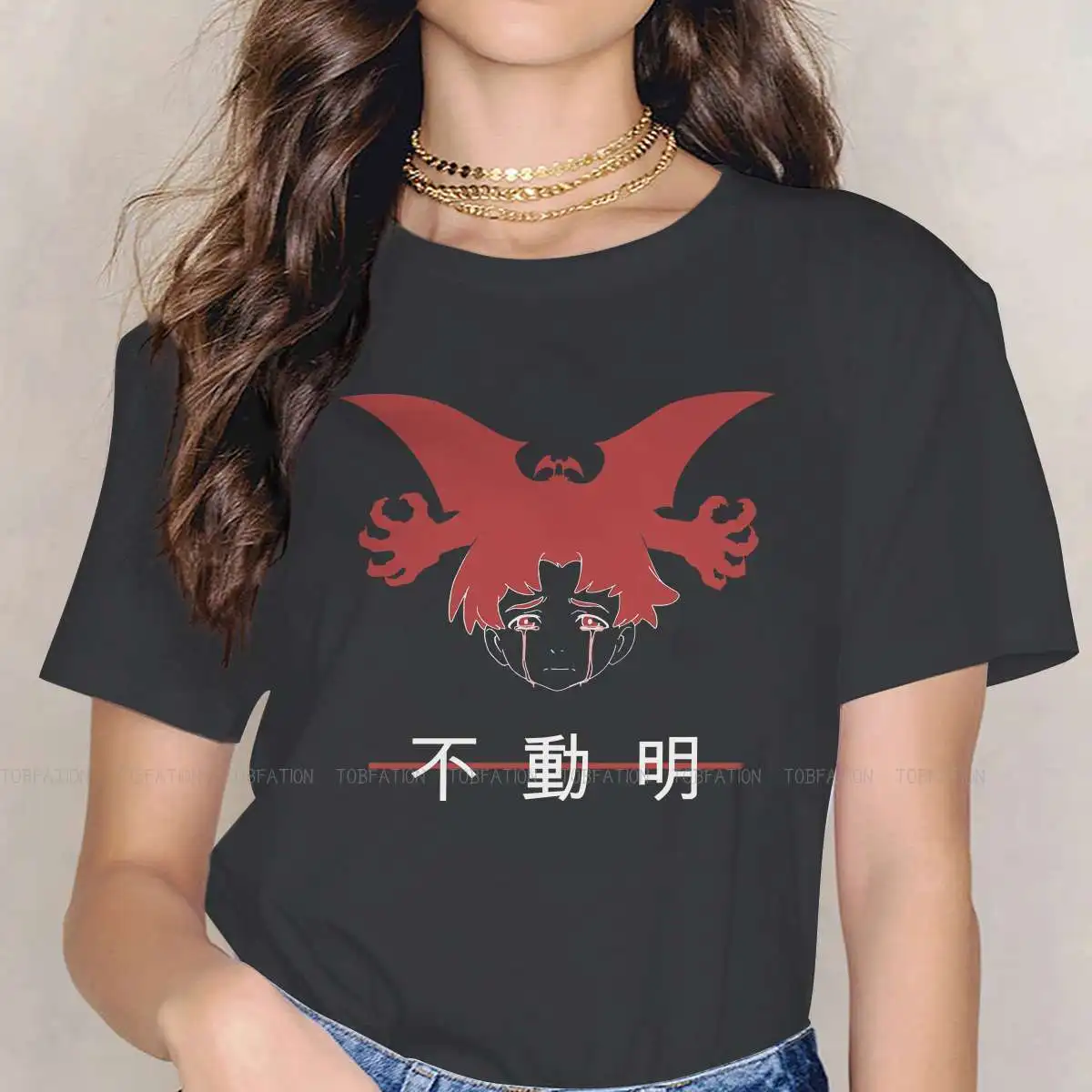 Devilman Red O Collar TShirt Crybaby Devilman Fudou Akira Asuka Ryo Anime Pure Cotton Basic T Shirt Woman's Clothes 5XL Fluffy