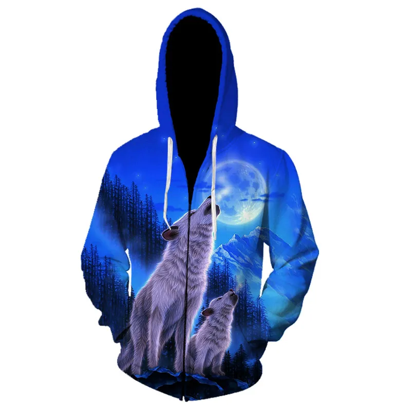 

2019 Newest Wolf 3D Print Animal Cool Funny Hooides Men Long Sleeve Autumn Winter Male Fashion Sweatshirt Hooides XS- 5XL
