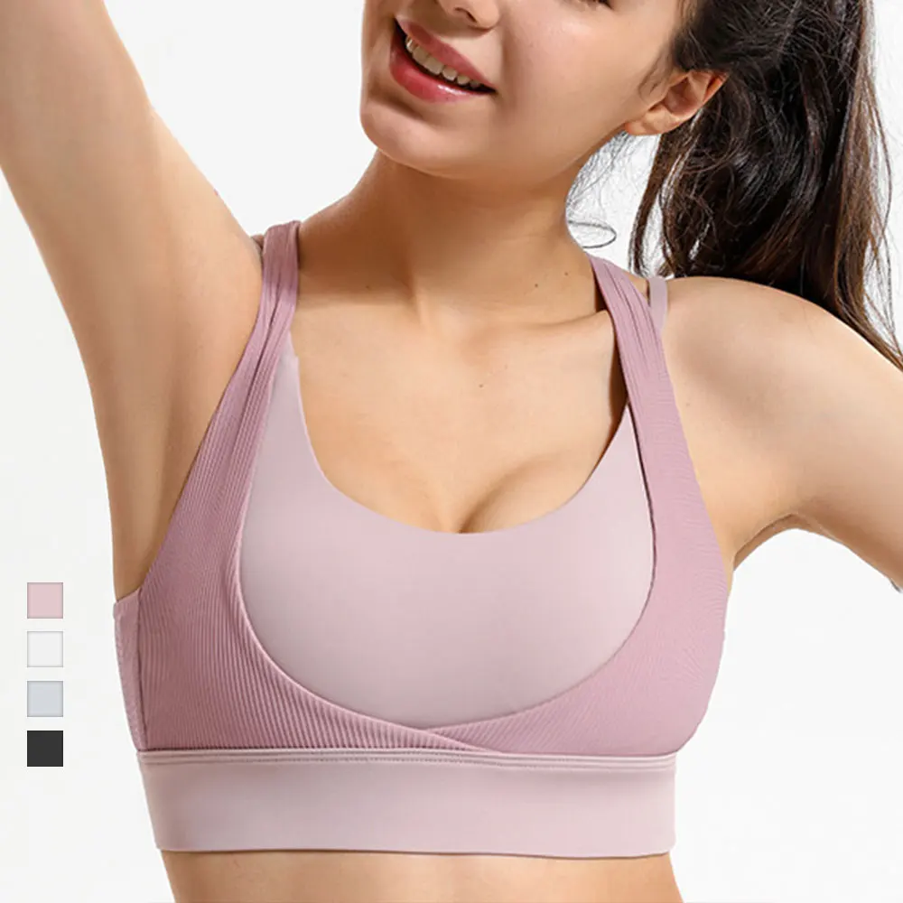

High Impact Sports Bra Fake 2 Yoga Bras Women Shockproof Push Up Brassiere Spots Top Crop Underwear Fitness Gym Shirt Sportswear