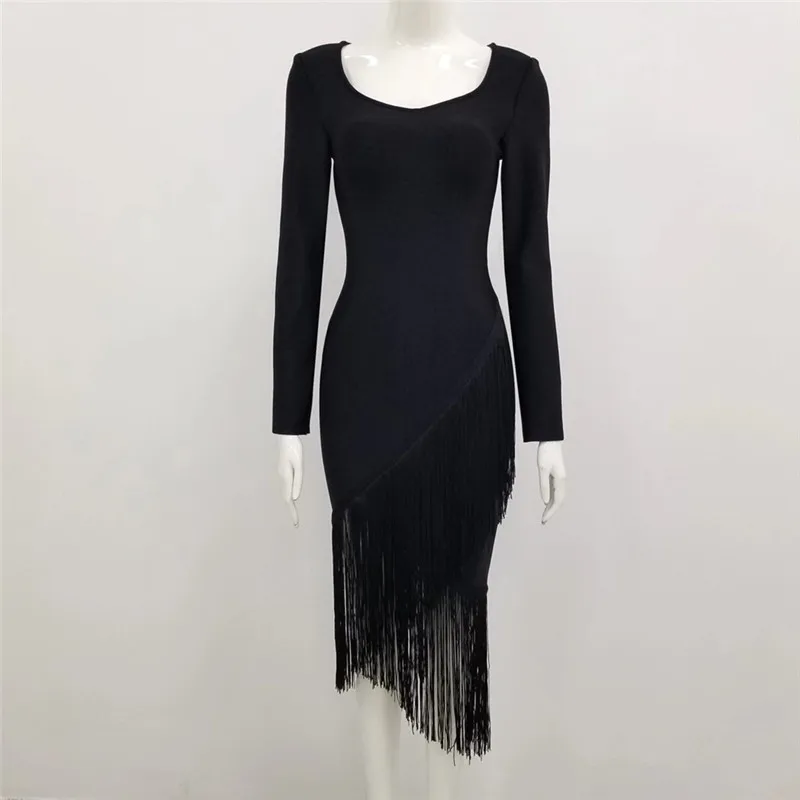 Высокое качество с длинным рукавом Твердые кисточкой Bodycon вискоза Бандажное