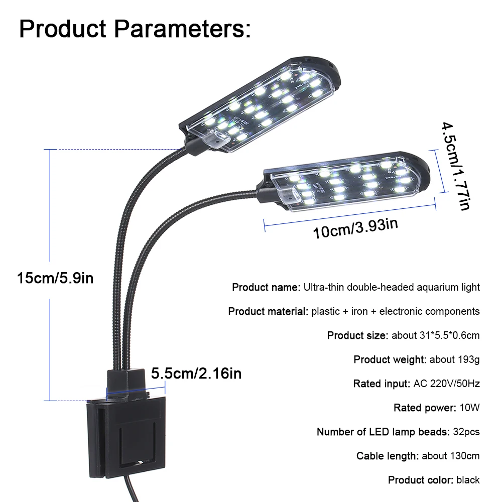 

Fish Tank Slim LED Aquarium Lighting Fresh Plants Grow Light Fish Tanks Double Head Blue And White Light Aquarium Lighting