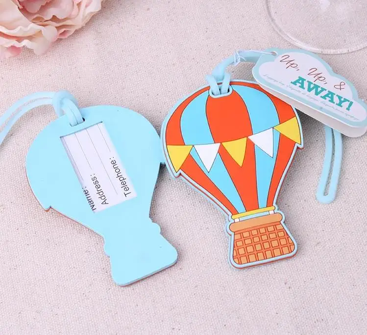 

200pcs "up, Up & Away" Hot Air Balloon Luggage Tag Rubber Luggage Tags Name Labels Travel Accessories Wedding Part Wholesale