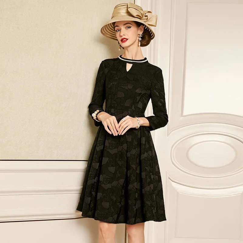 

SHZQ Black Dress Slim Temperament Long Skirt Fashion 2021 Spring New Long Sleeve Stand Collar Women's Skirt