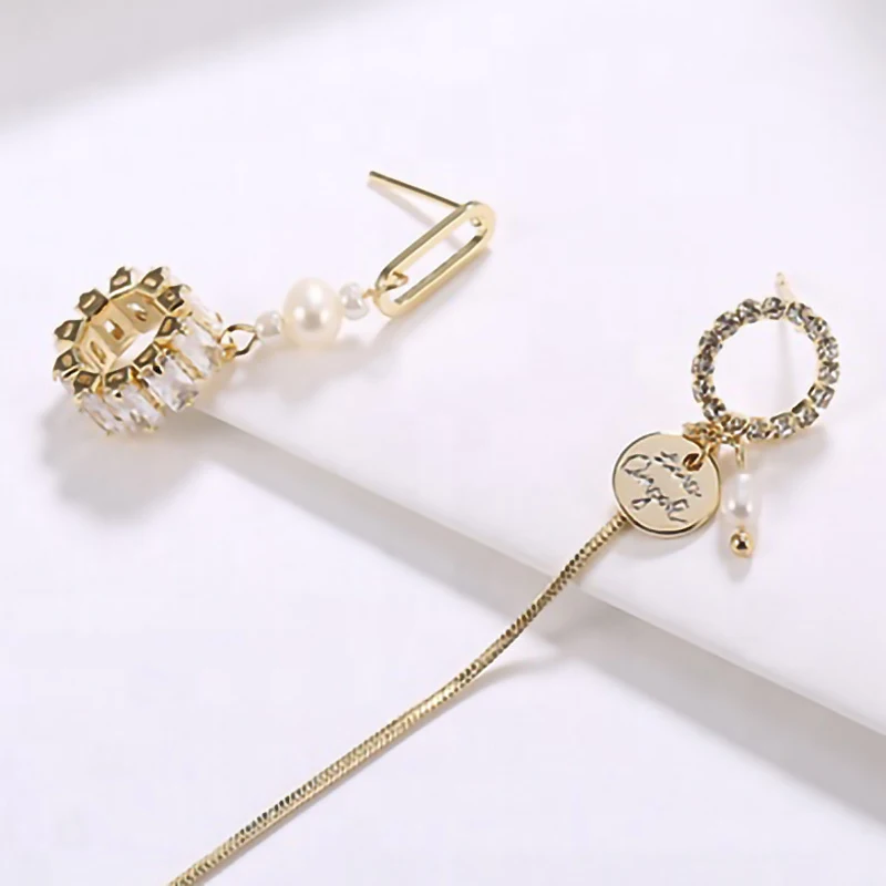 

Round Crystal Rhinestone Earrings Gold Long Tassel 925 Silver Stud Earrings 2021